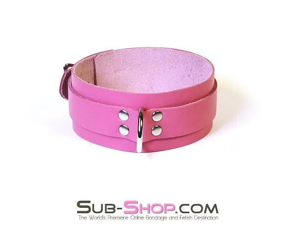 1661A      Slave to Love Hot Pink Leather Bondage Collar