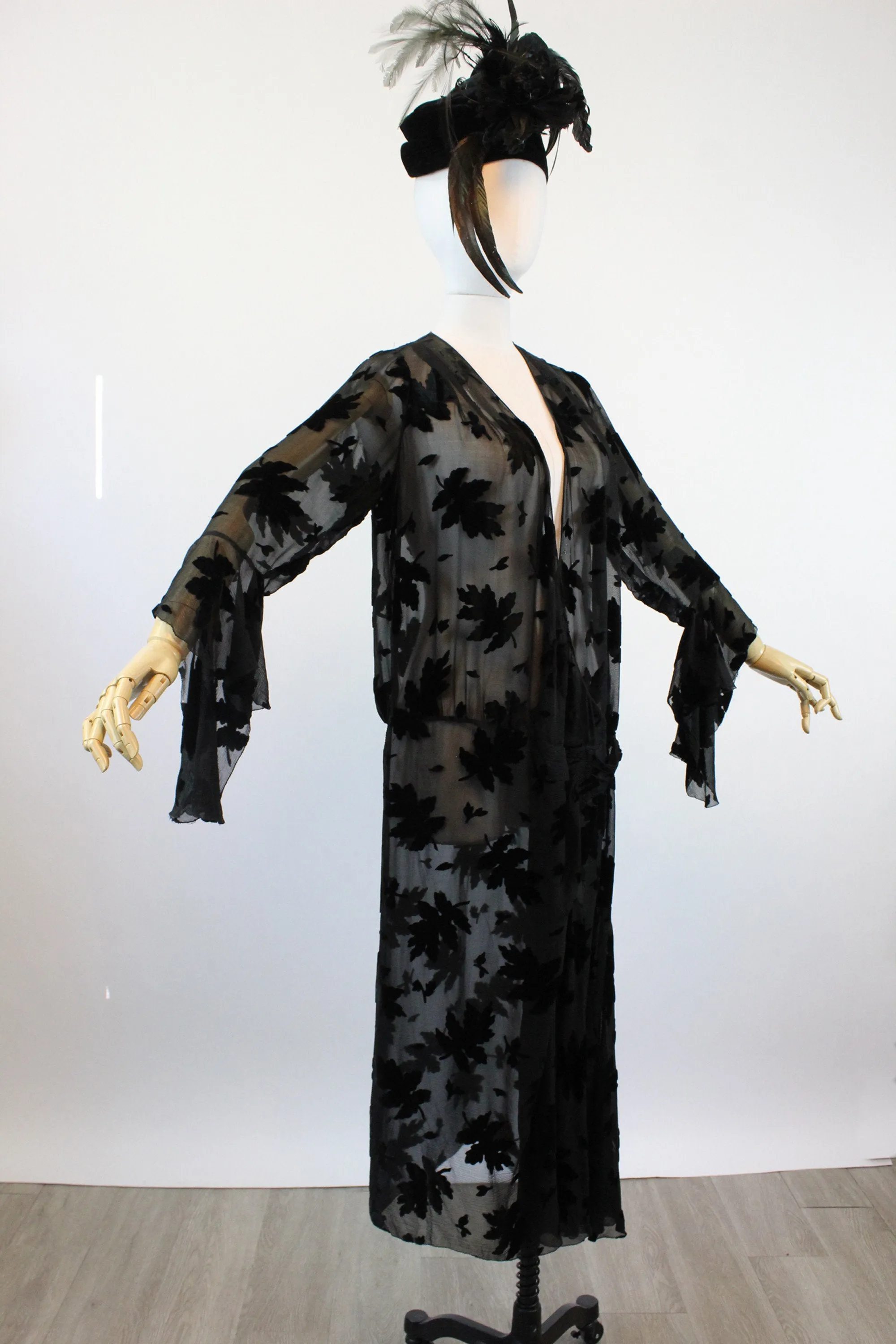 1920s TRUMPET SLEEVES burnout velvet dress large xl volup | new fall