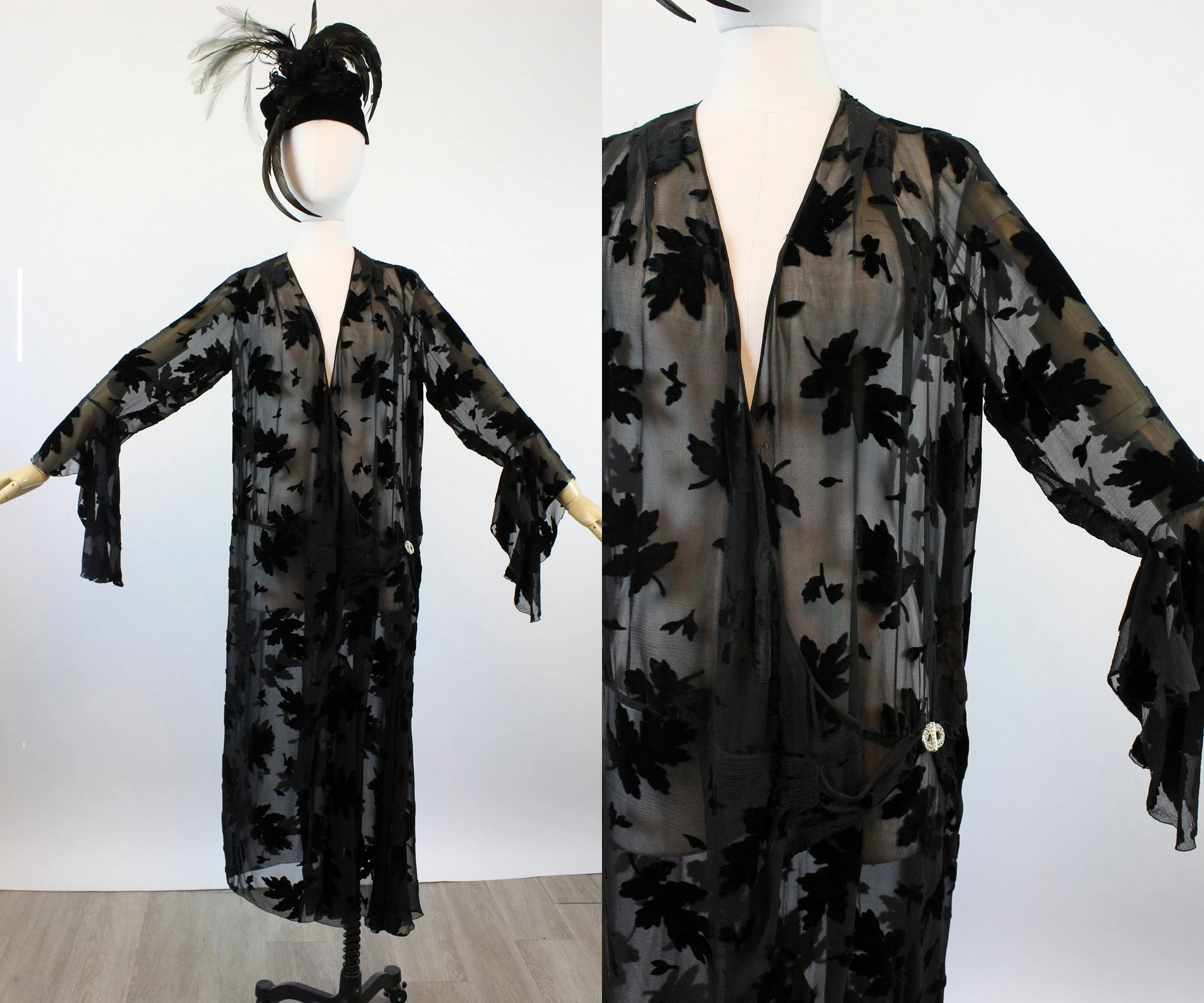 1920s TRUMPET SLEEVES burnout velvet dress large xl volup | new fall