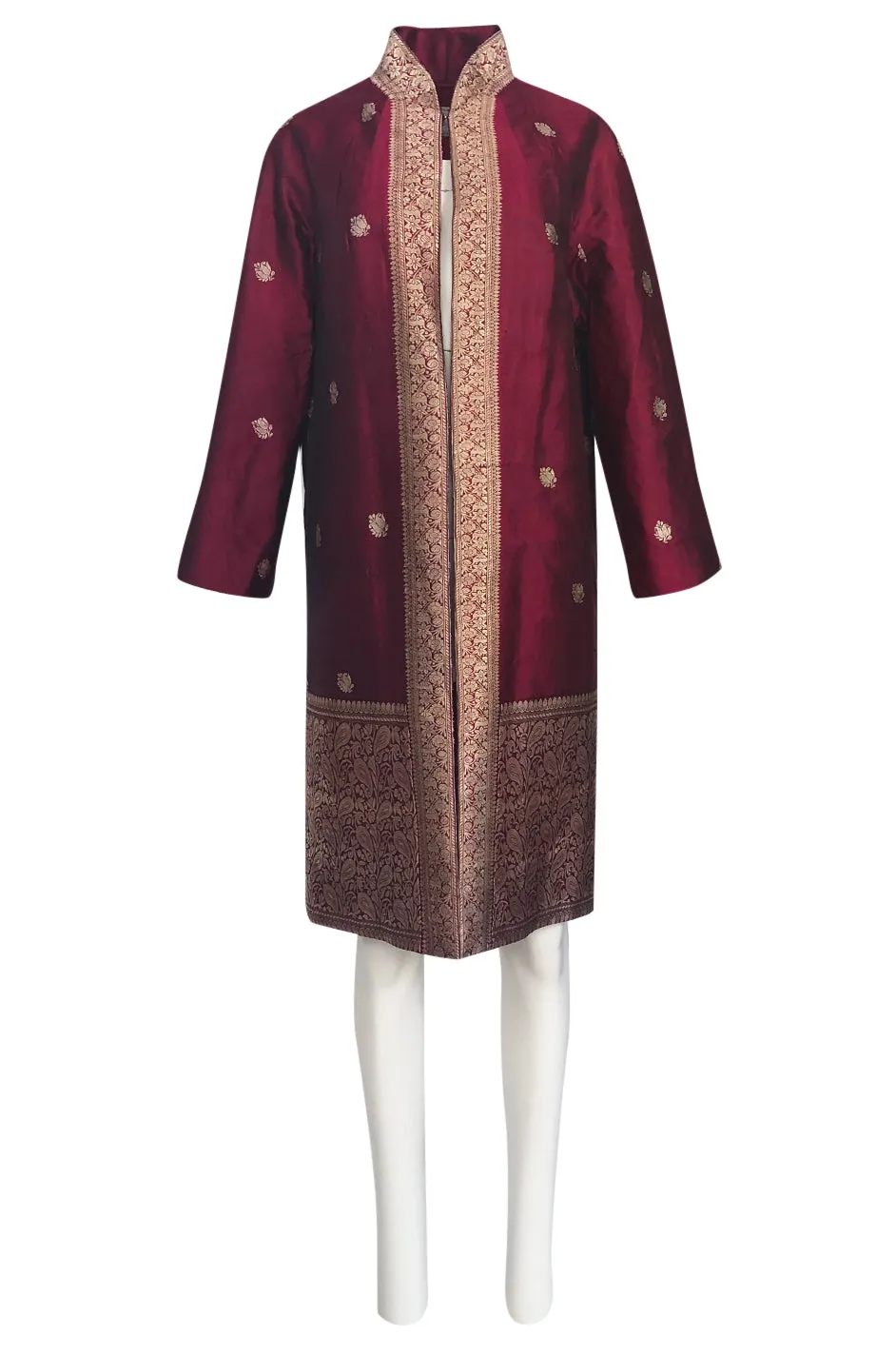 1950s Handmade Woven Gold & Deep Red Shantung Silk Evening Coat