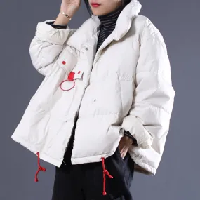 2019 white Outfits oversize stand collar thick quilted coat Elegant double breasted down coats