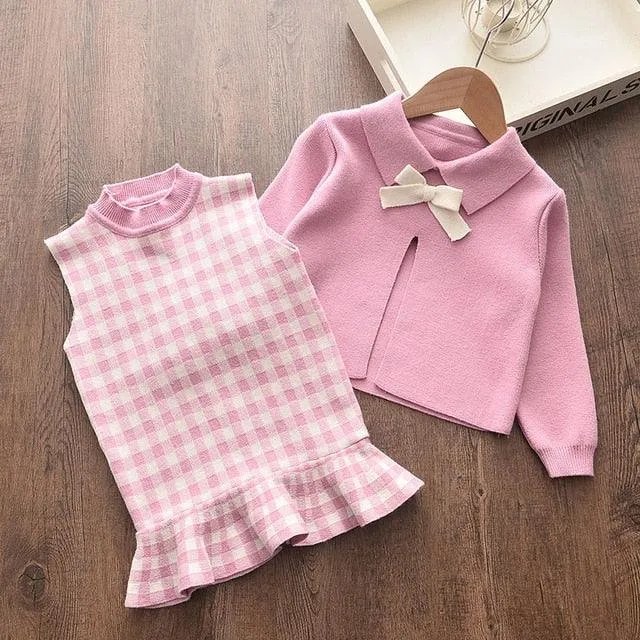 2021 Children spring  Winter Suits Sweater Girl 2Pcs Baby wholesale Sets