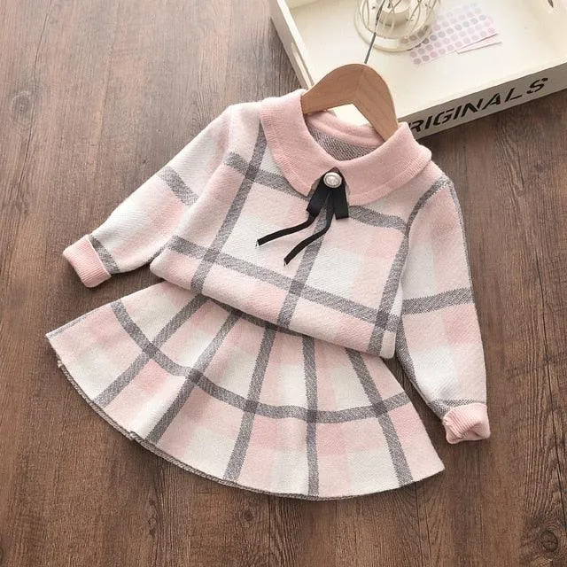 2021 Children spring  Winter Suits Sweater Girl 2Pcs Baby wholesale Sets