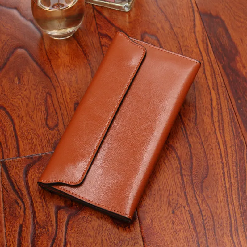 2024 New Hotan and Newn Famous Long Wallet Women's Leather Buckle Simple Business Cowhide Thin Wallet Card Fashion