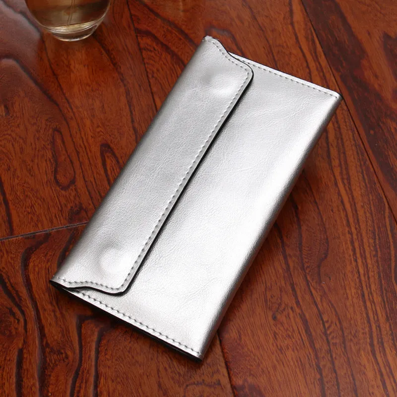 2024 New Hotan and Newn Famous Long Wallet Women's Leather Buckle Simple Business Cowhide Thin Wallet Card Fashion