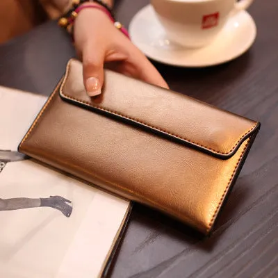 2024 New Hotan and Newn Famous Long Wallet Women's Leather Buckle Simple Business Cowhide Thin Wallet Card Fashion