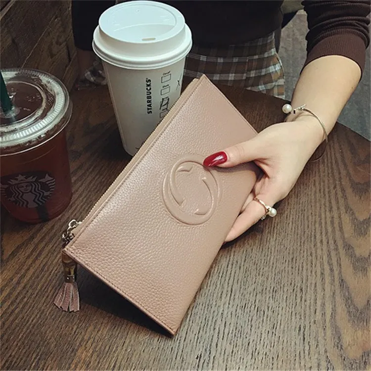 2024 New Hotan and Newn Famous Ultra-Thin Wallet Female Long Leather Zipper Soft Cowhide Female Wallet Bills Mobile Phone Bit