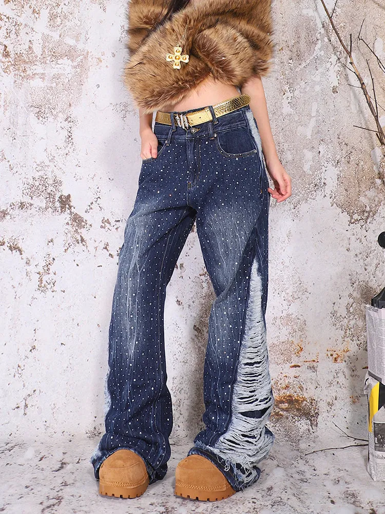 【24s Nov.】Shiny Starry Diamond Raw Edge Jeans