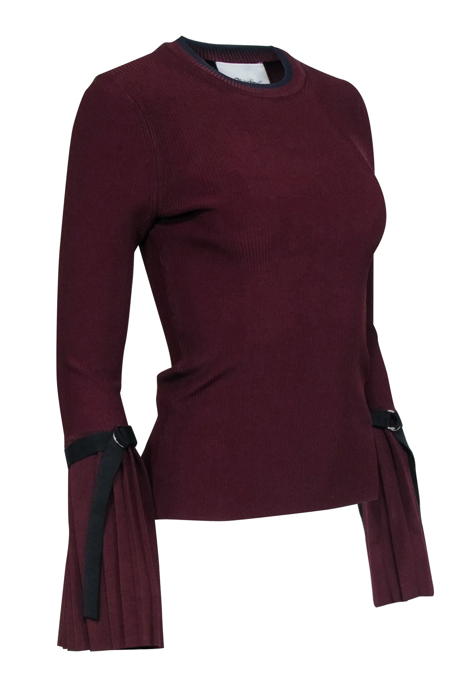 3.1 Phillip Lim - Maroon Ribbed Knit Top w/ Pleated Sleeves Sz XS