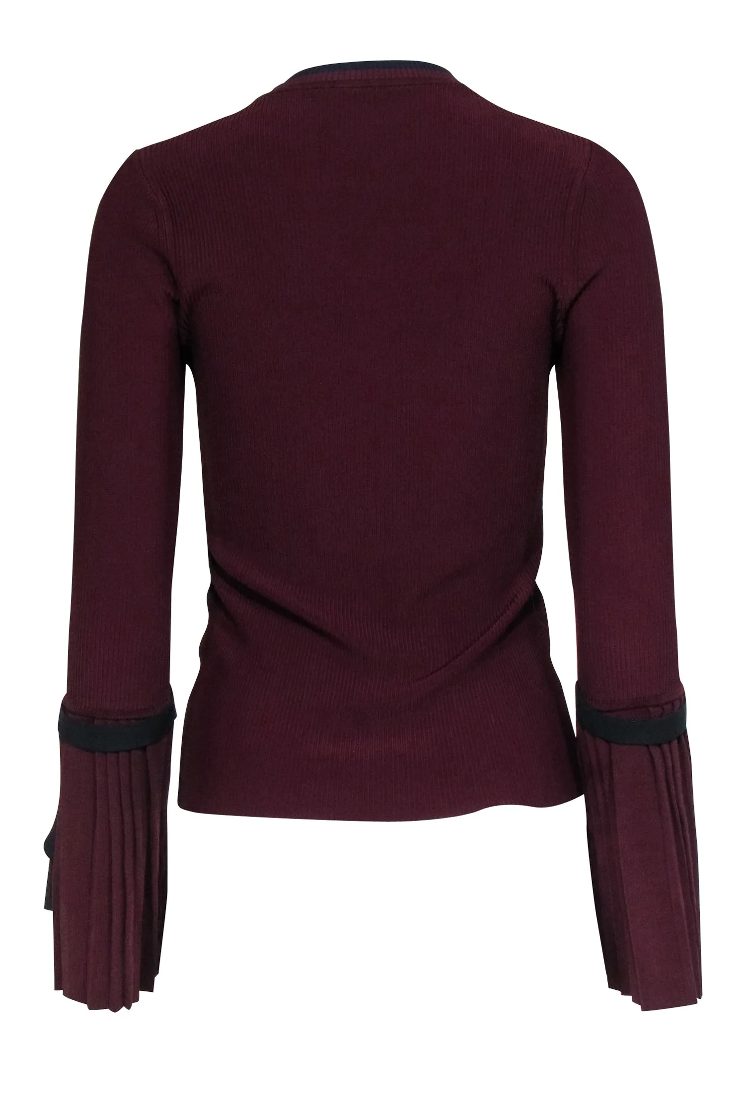 3.1 Phillip Lim - Maroon Ribbed Knit Top w/ Pleated Sleeves Sz XS