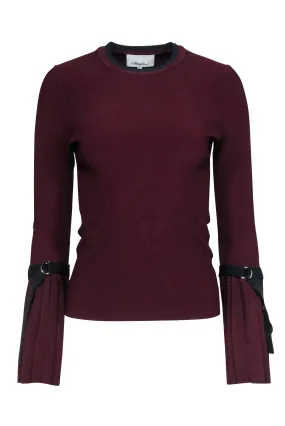 3.1 Phillip Lim - Maroon Ribbed Knit Top w/ Pleated Sleeves Sz XS