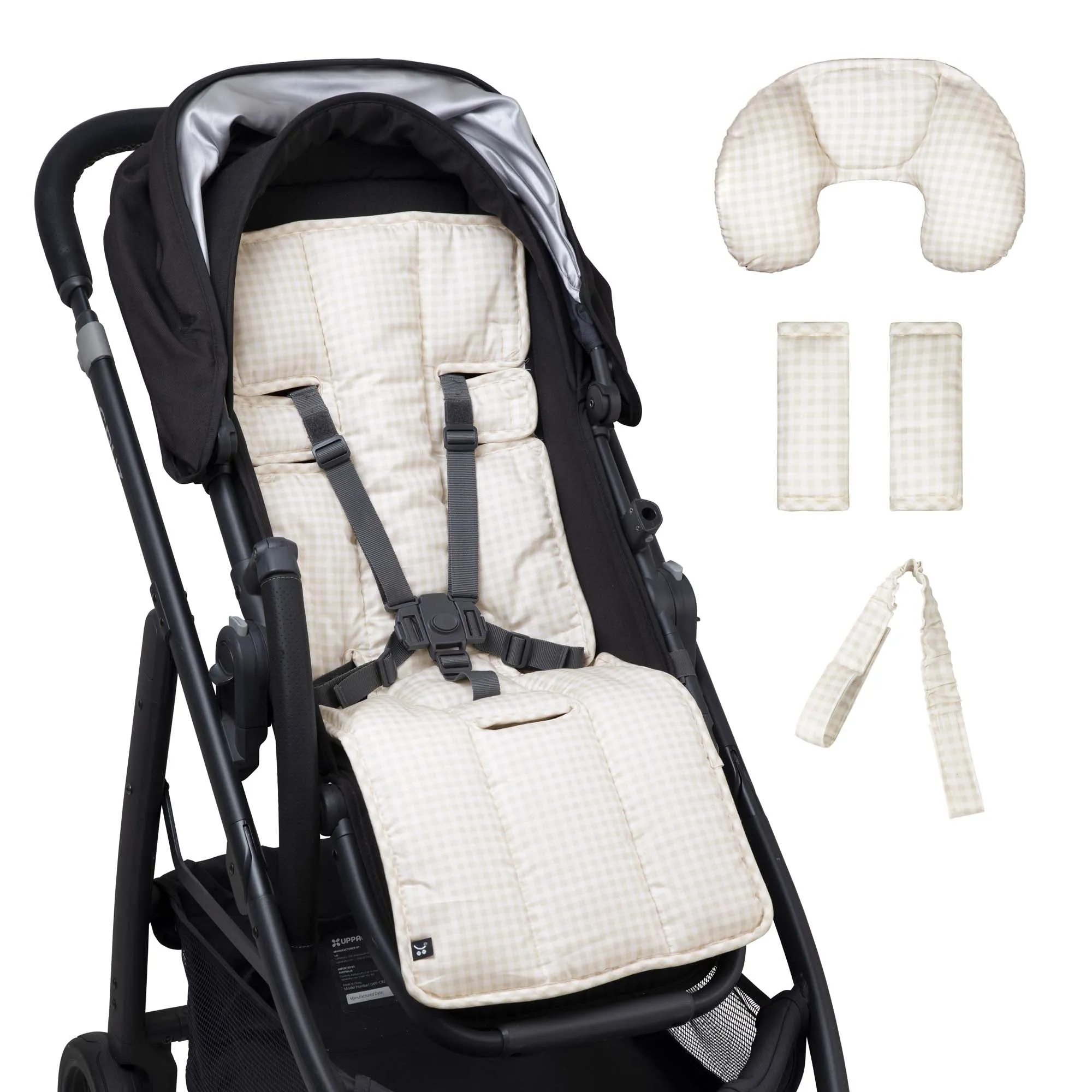 4 Piece Pram Accessories Set - Wheat Gingham