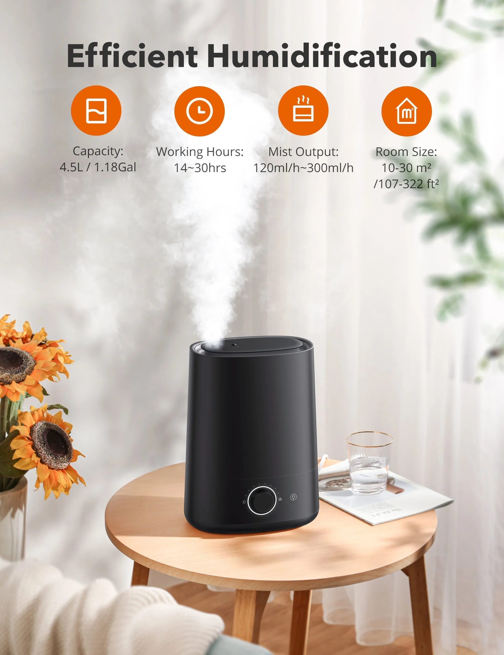 4.5L Top Fill Humidifier 048, Cool Mist Large Capacity Ultrasonic Humidifier