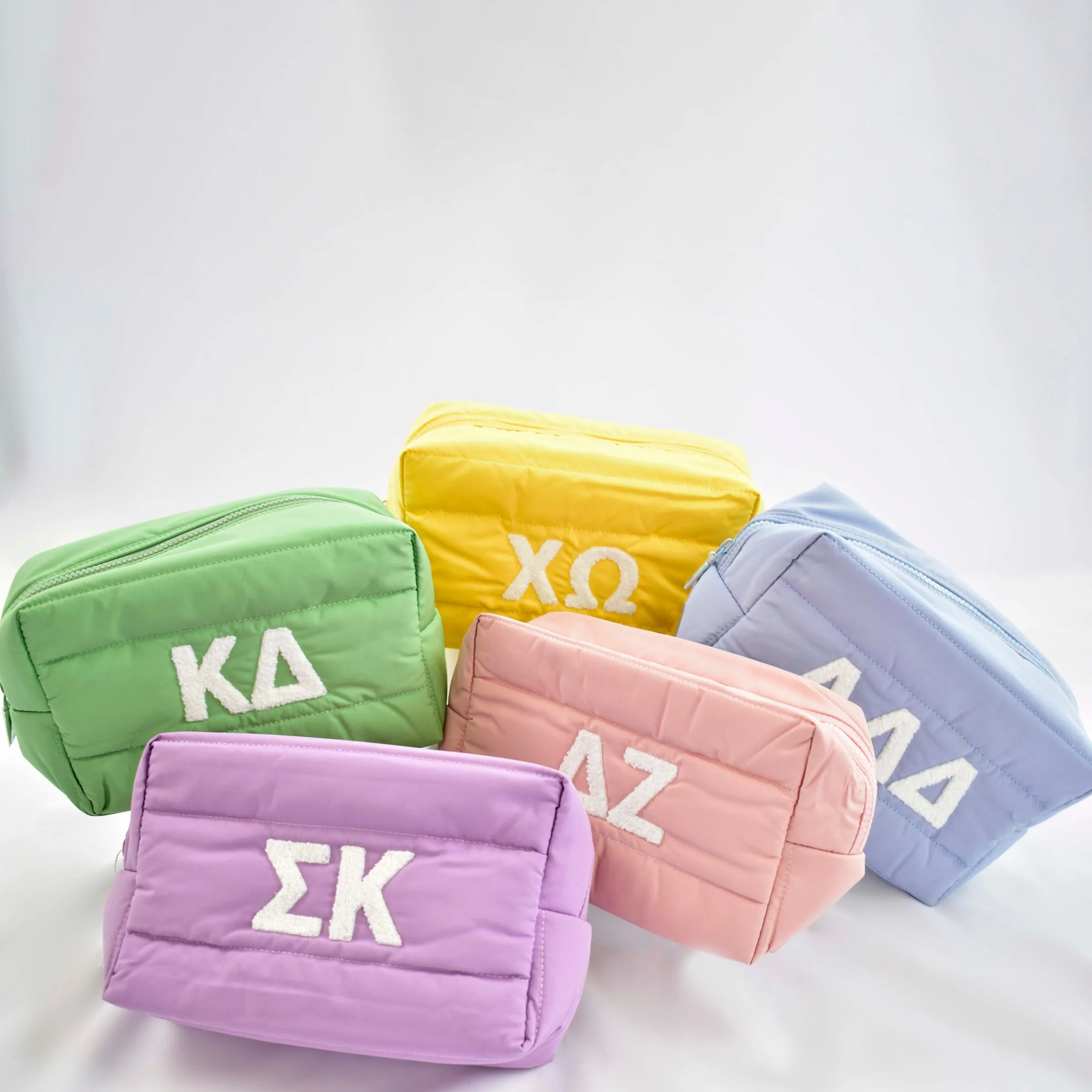 Alpha Omicron Pi Makeup Bag - Puffer Style with Sorority Letters