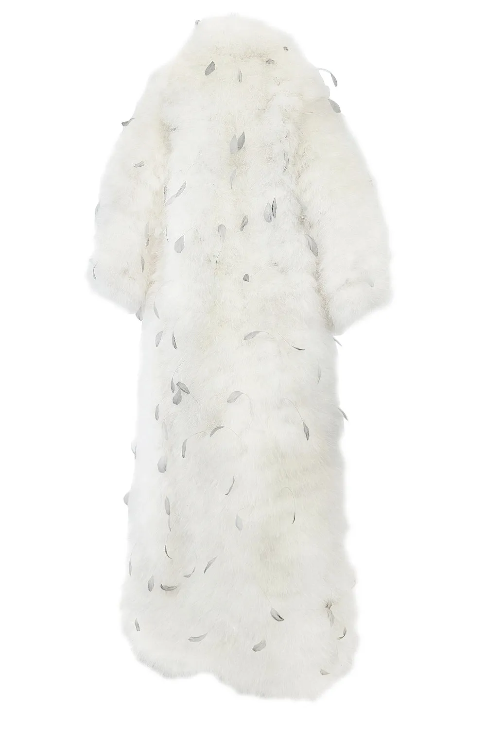 Amazing Vintage Unlabeled Full Length White Fluffy Feather Coat w Extra Wide Bell Sleeves