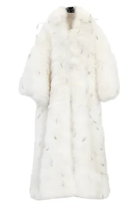 Amazing Vintage Unlabeled Full Length White Fluffy Feather Coat w Extra Wide Bell Sleeves