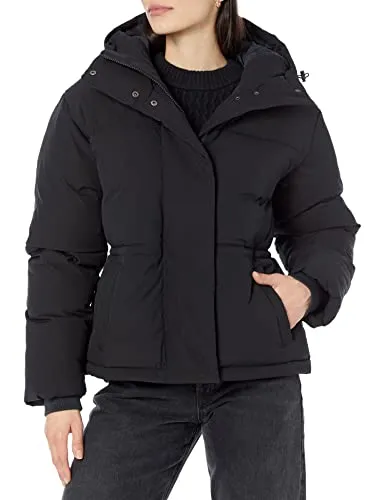 Amazon Essentials Women's Short Waisted Puffer Jacket (Available in Plus Size), Black, Medium