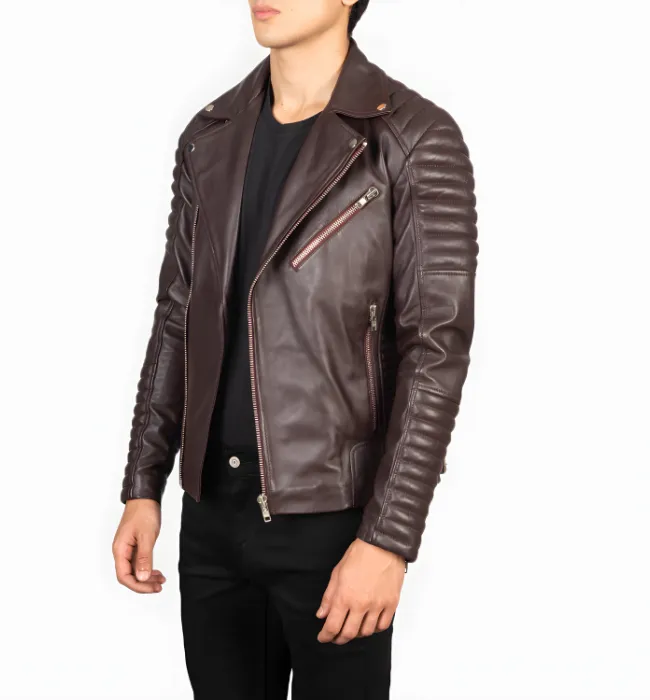 Armand Maroon Leather Biker Jacket