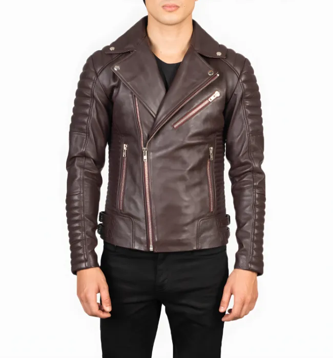 Armand Maroon Leather Biker Jacket