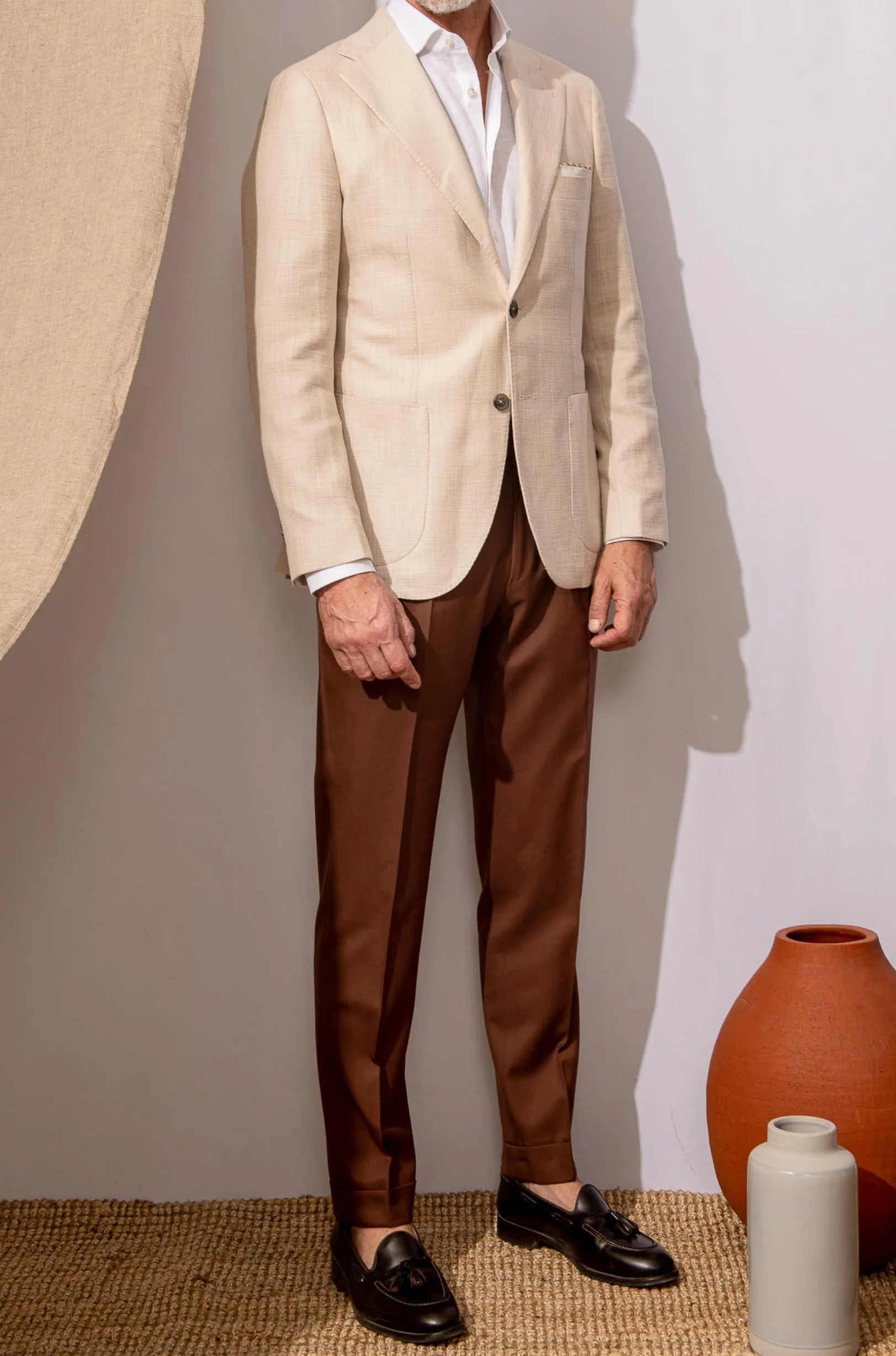 Beige jacket in Loro piana cotton and silk - Made in Italy