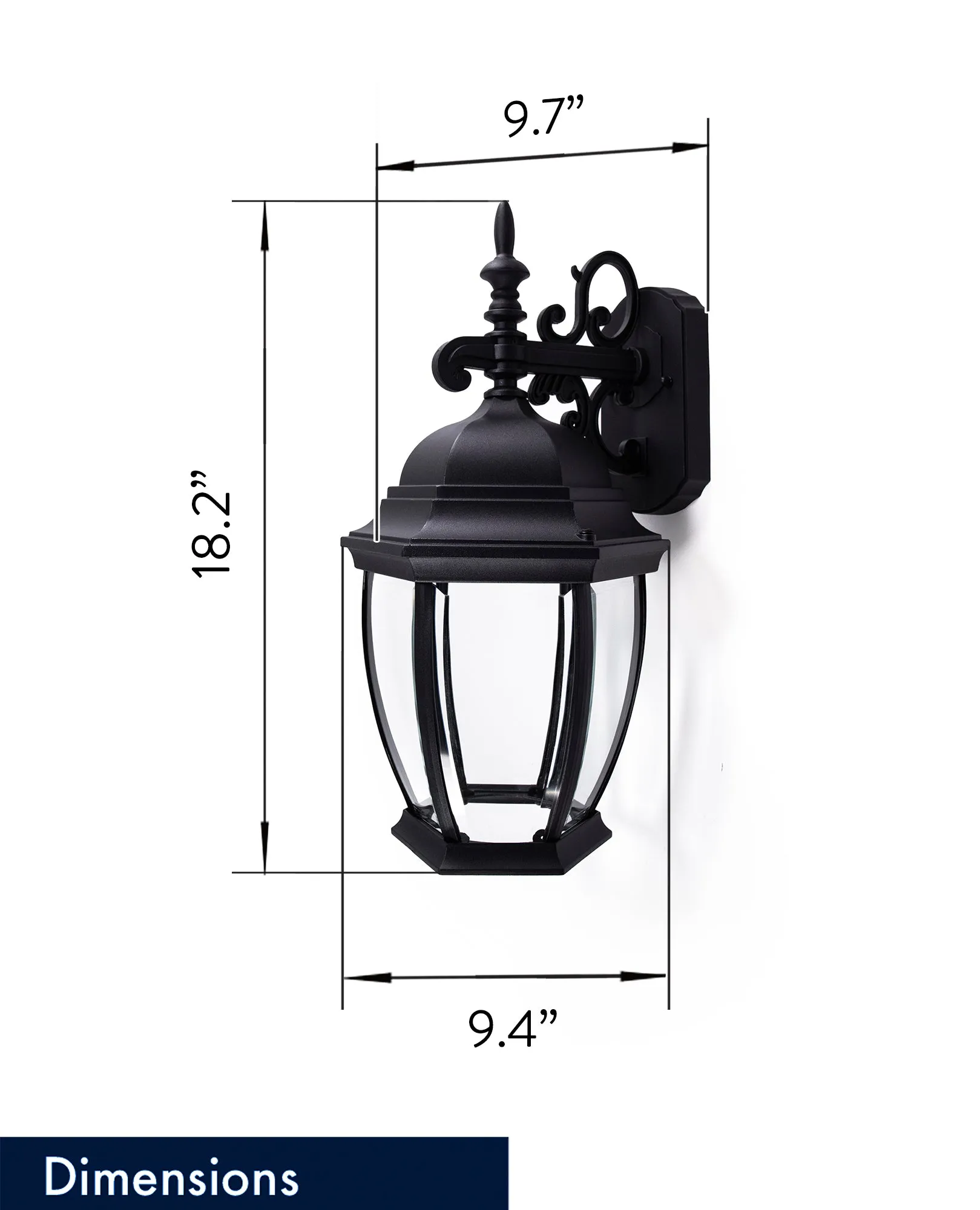 Bent Glass Integrated LED Wall Lantern, 1000 Lumens, 3K, Wet Location, Black Finish with Clear Glass