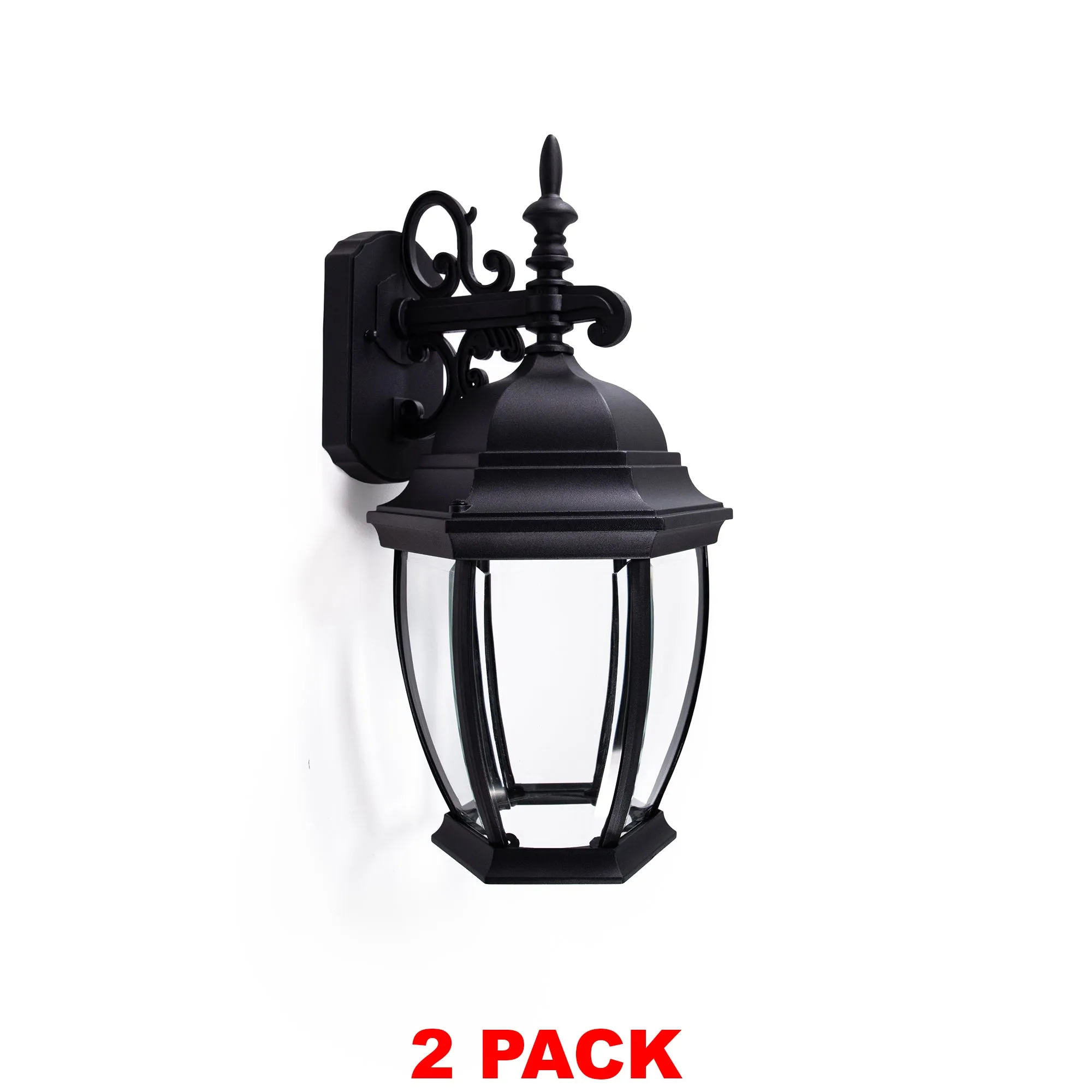 Bent Glass Integrated LED Wall Lantern, 1000 Lumens, 3K, Wet Location, Black Finish with Clear Glass