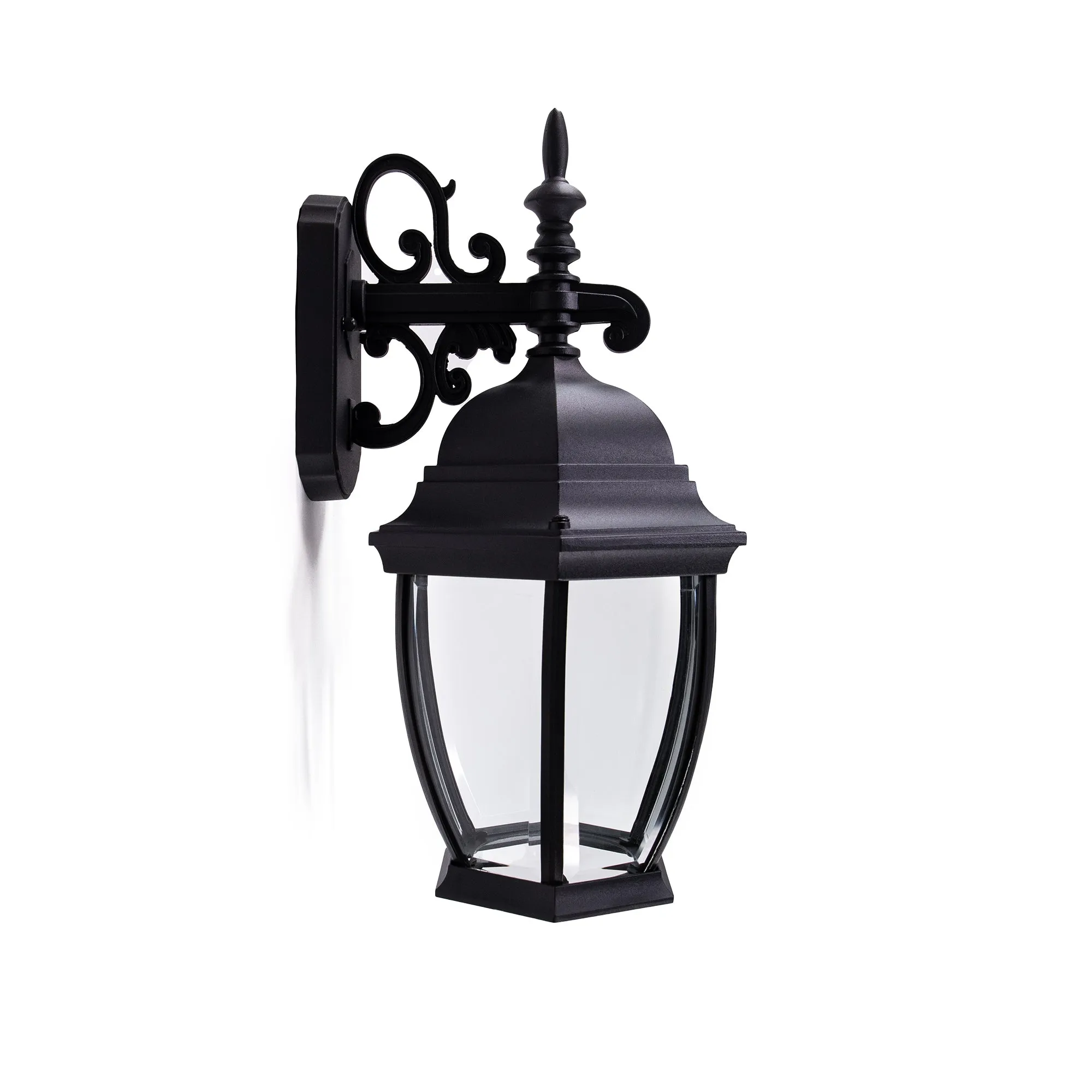 Bent Glass Integrated LED Wall Lantern, 1000 Lumens, 3K, Wet Location, Black Finish with Clear Glass