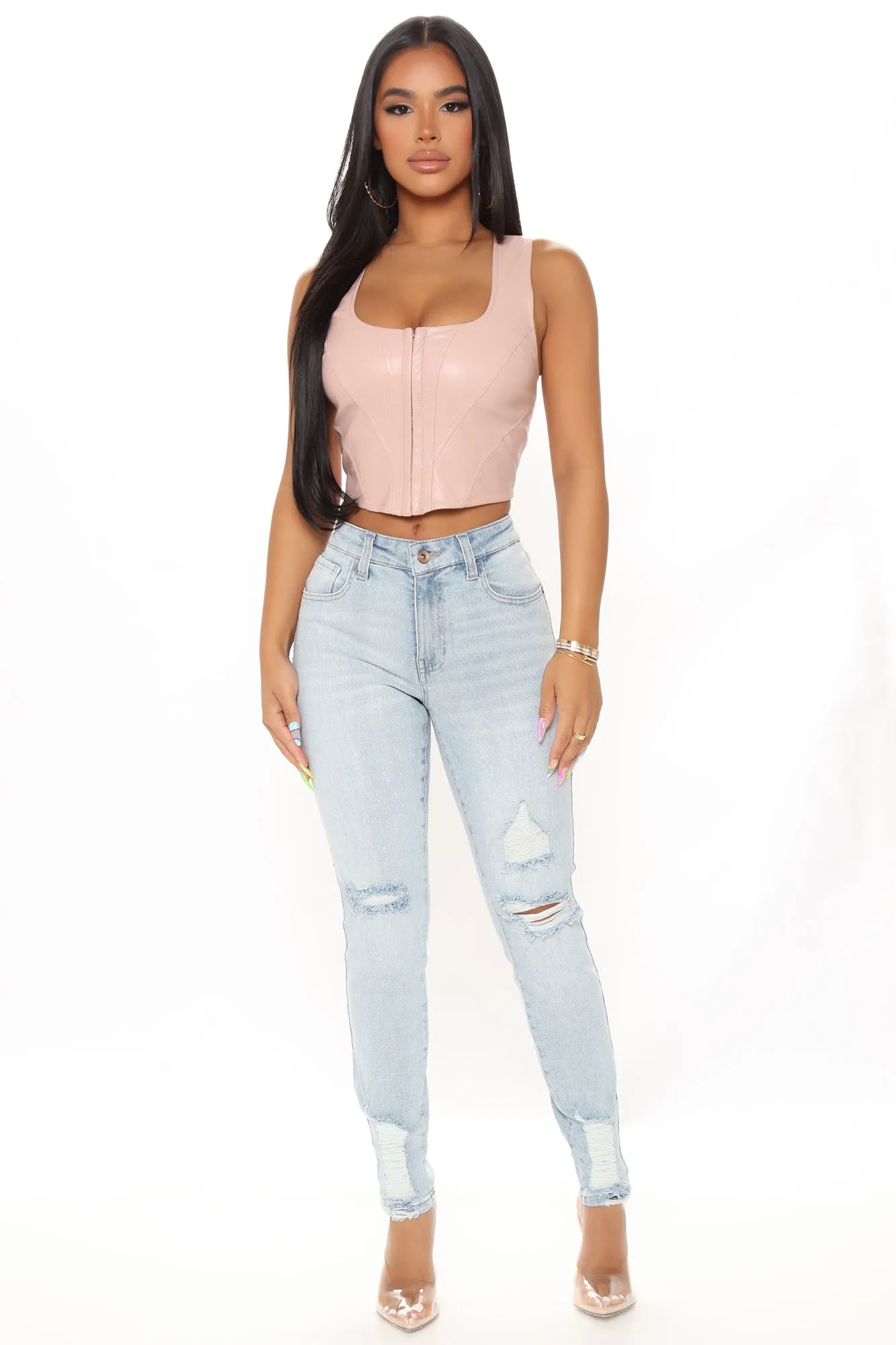 Bet Your Luck PU Corset Top - Blush