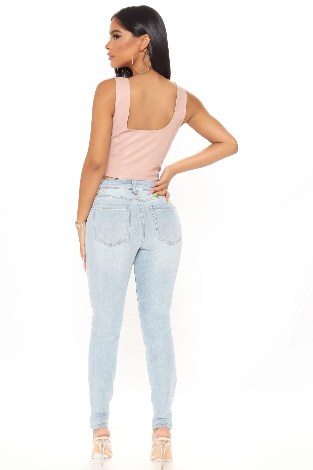 Bet Your Luck PU Corset Top - Blush