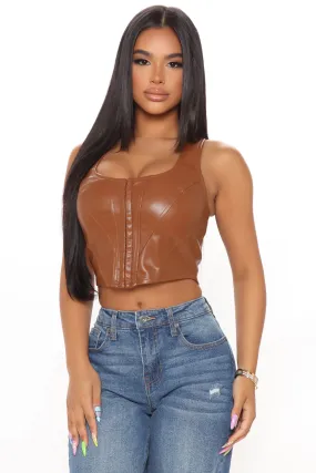 Bet Your Luck PU Corset Top - Brown