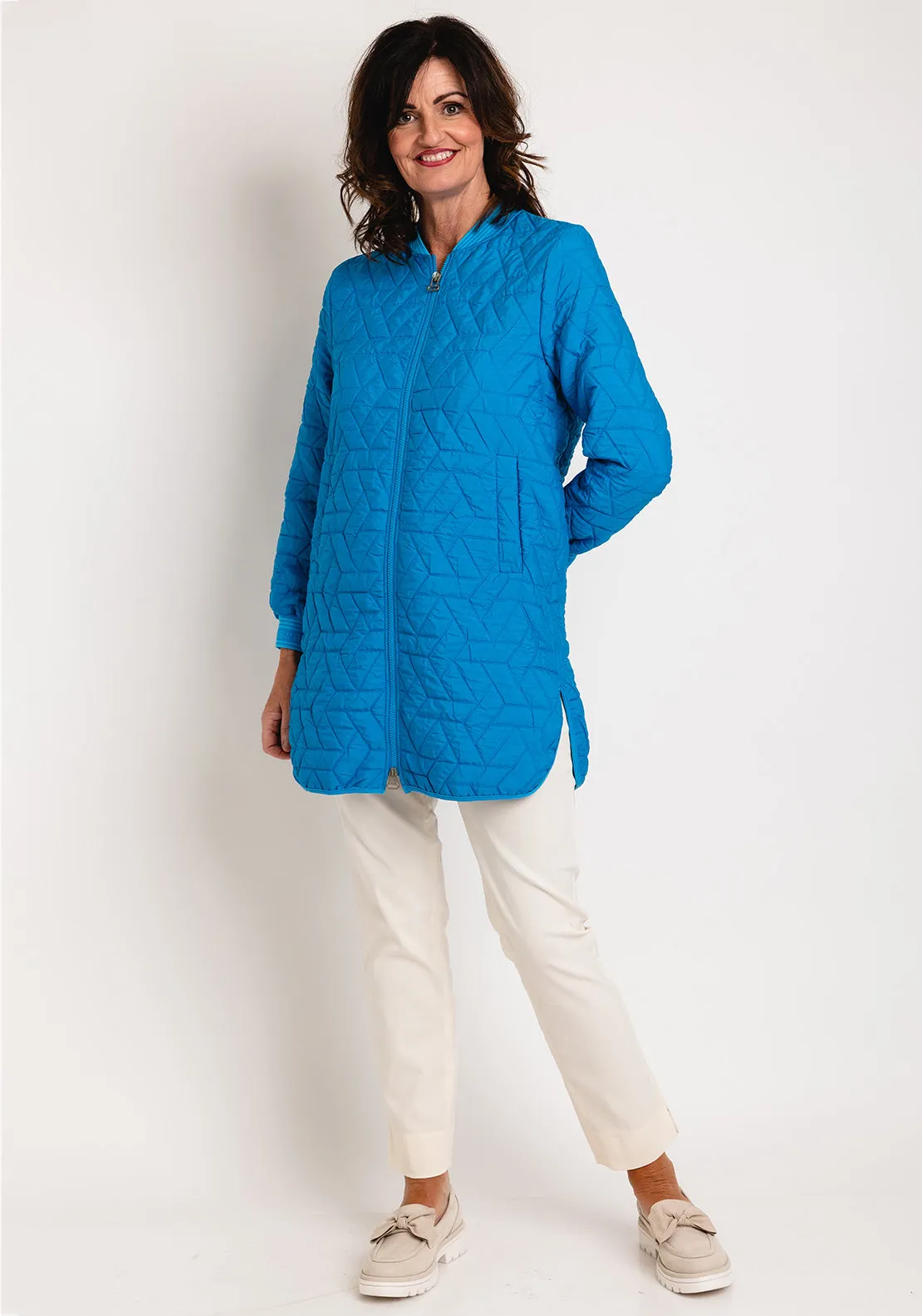 Bianca Long Quilted Jacket, Blue