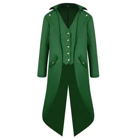 BITSEACOCO Mens Gothic Medieval Tailcoat Jacket, Steampunk Vintage Victorian Frock High Collar Coat (M,Green)