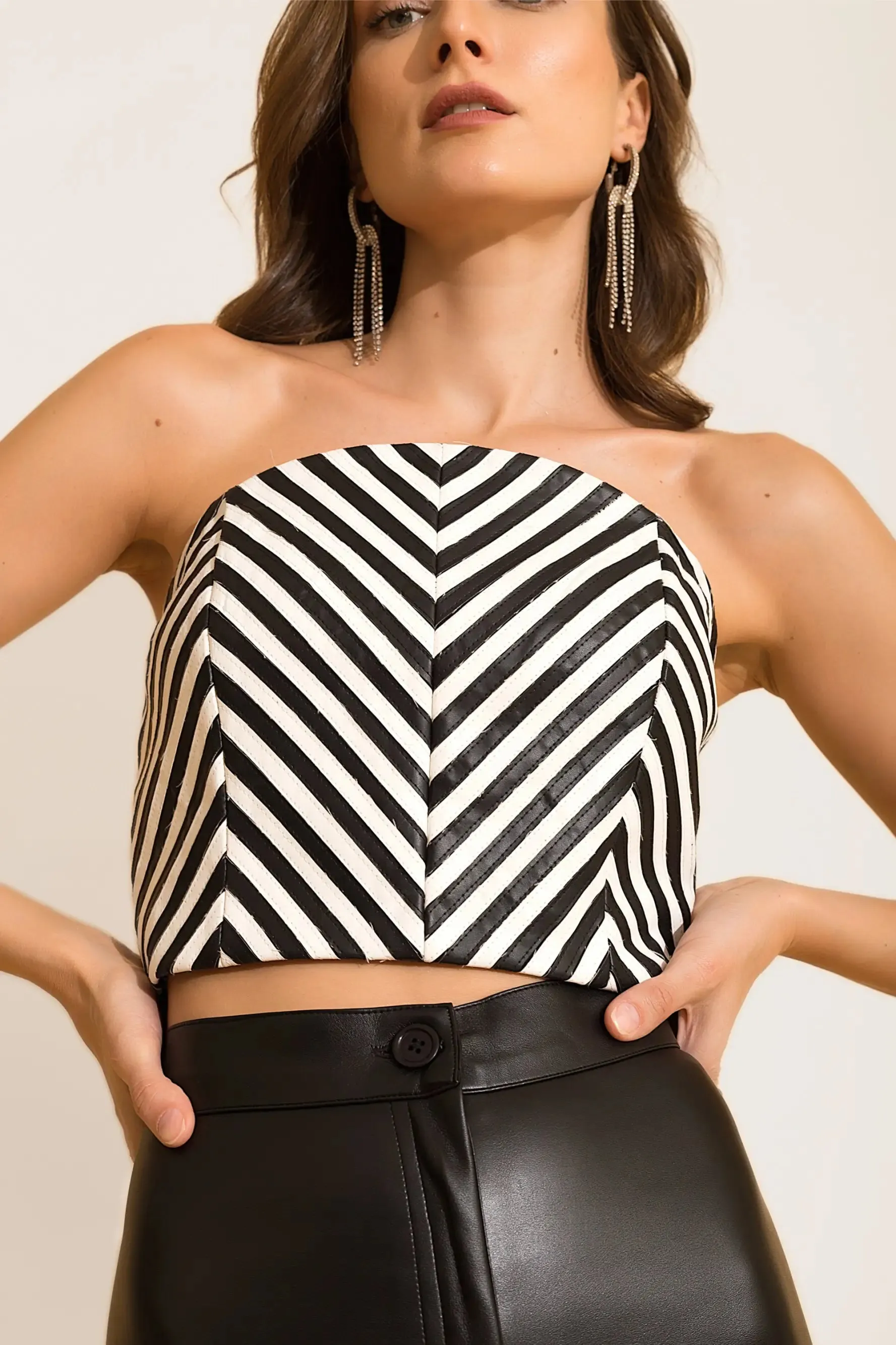 Black & White Chevron Leather Co-ord Set