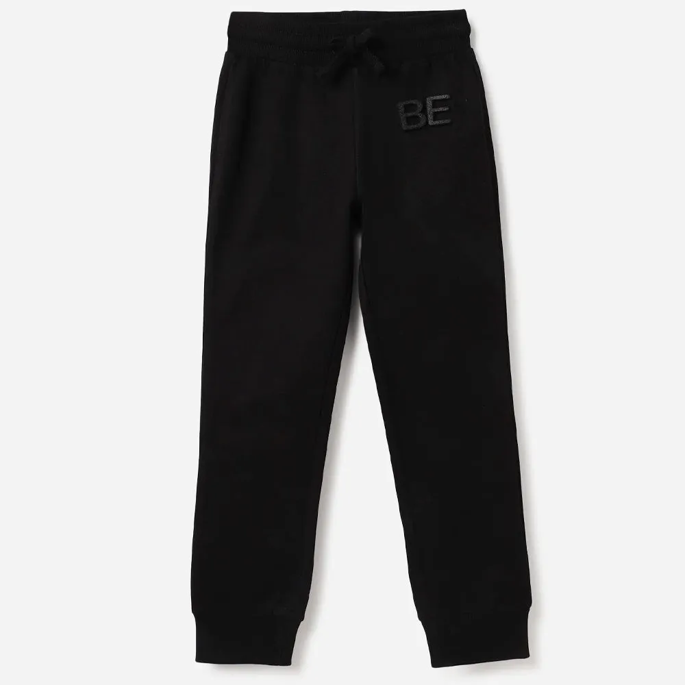 Black Benetton Embossed Regular Fit Joggers