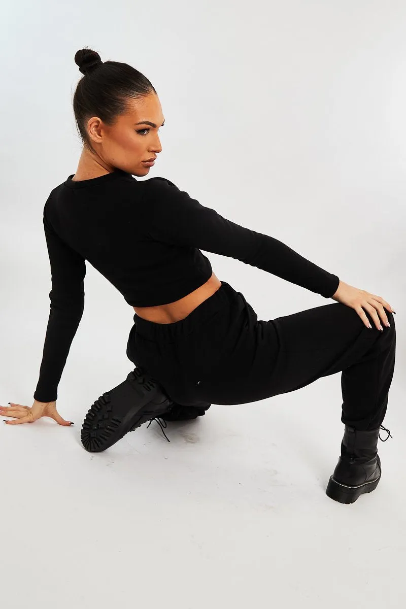 Black Corset Crop Top Joggers Co-ord - Daisy