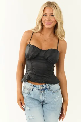 Black Faux Leather Bustier Flare Tank Top