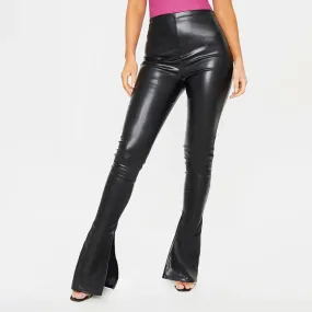 Black Faux Leather Flared Pant High Waist Sexy