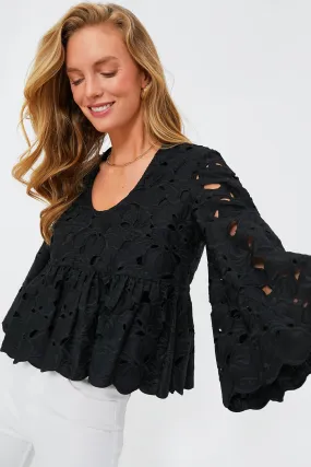 Black Floral Lace Sylvie Blouse