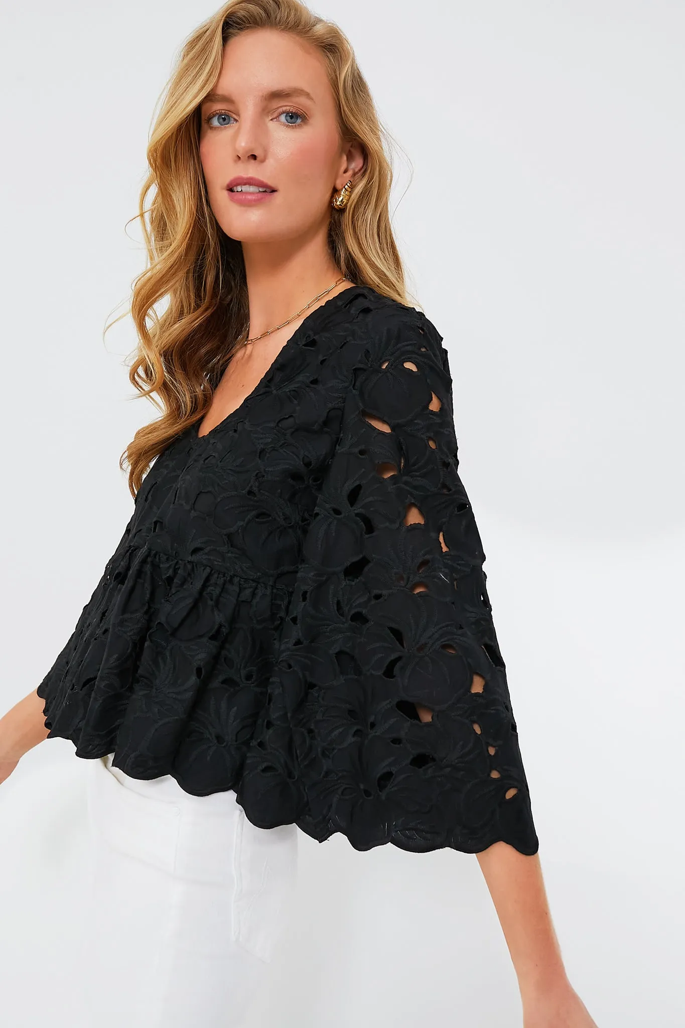 Black Floral Lace Sylvie Blouse