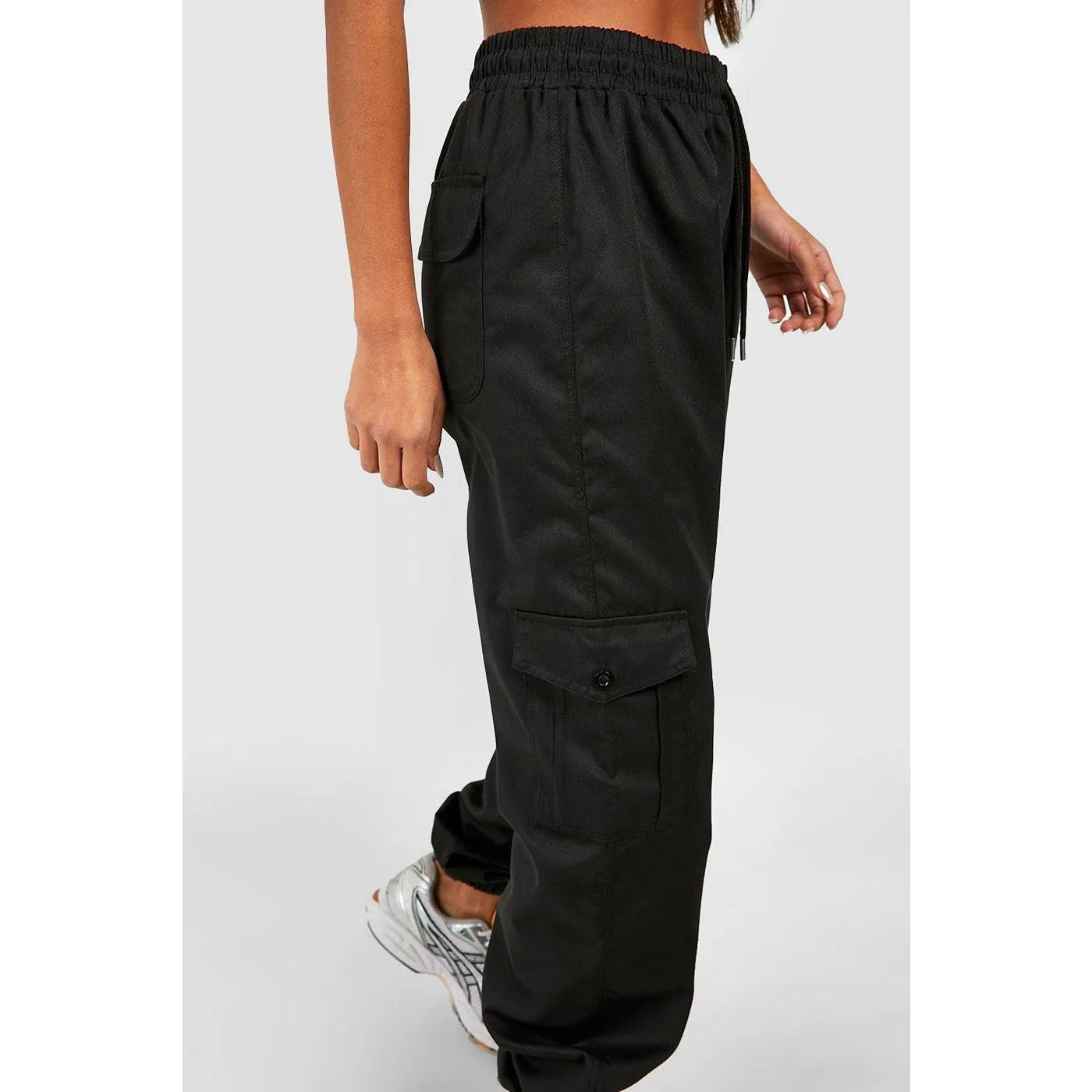 Black High Waisted Cargo Joggers