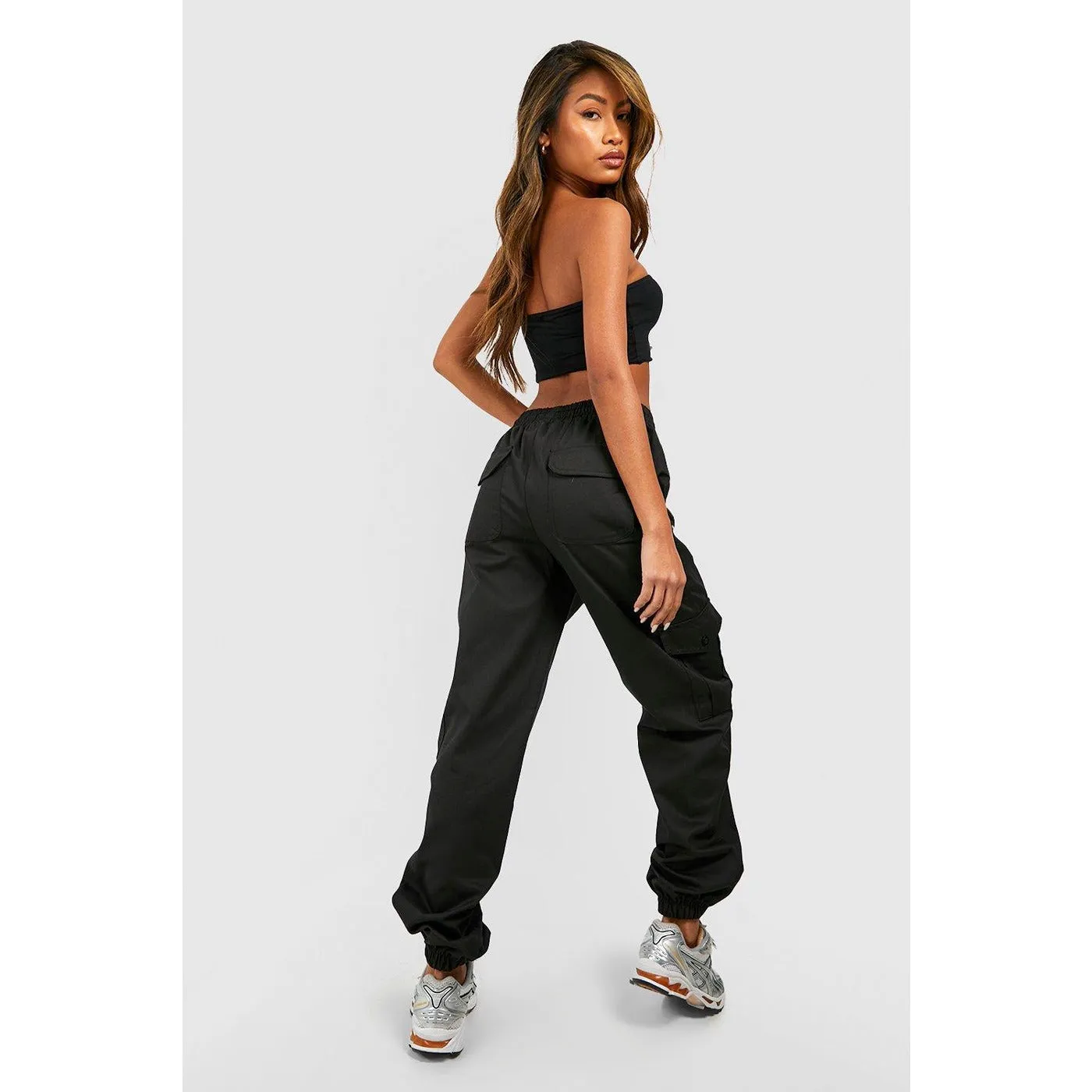 Black High Waisted Cargo Joggers