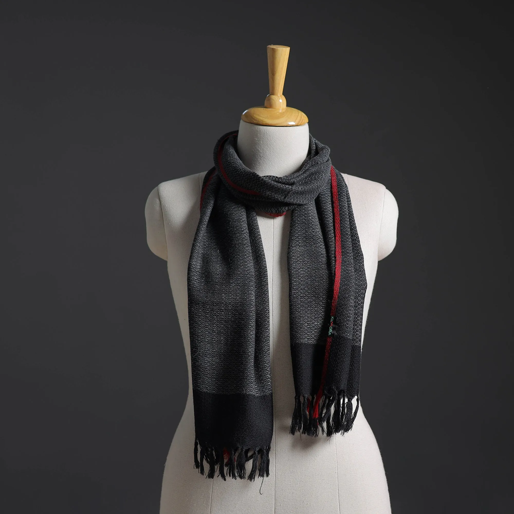 Black - Kumaun Handwoven Pure Merino Wool Scarf 218