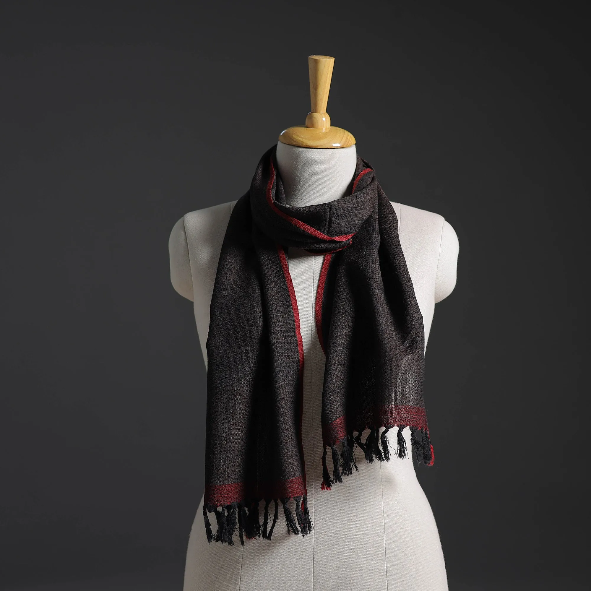 Black - Kumaun Handwoven Pure Merino Wool Scarf 239