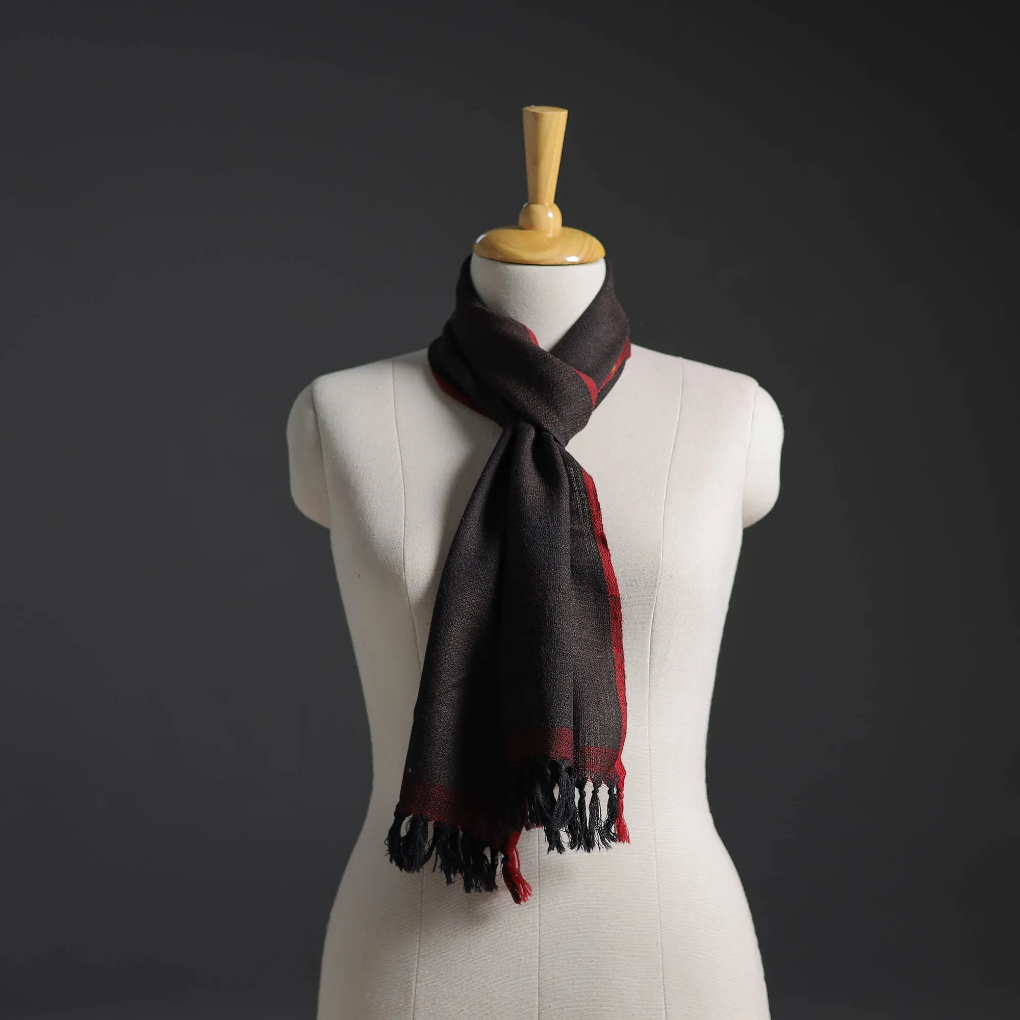 Black - Kumaun Handwoven Pure Merino Wool Scarf 239