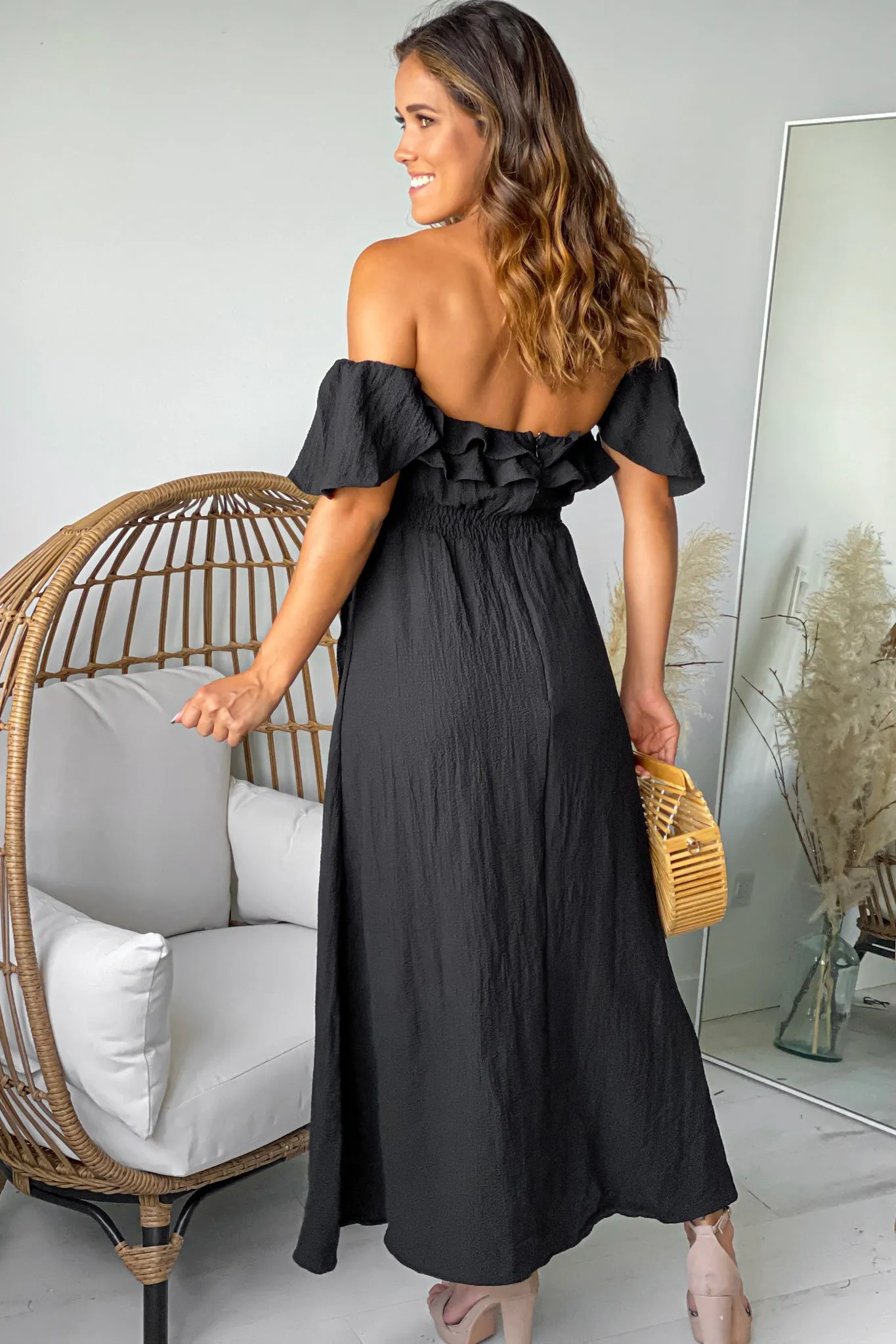 Black Off Shoulder Wrap Dress