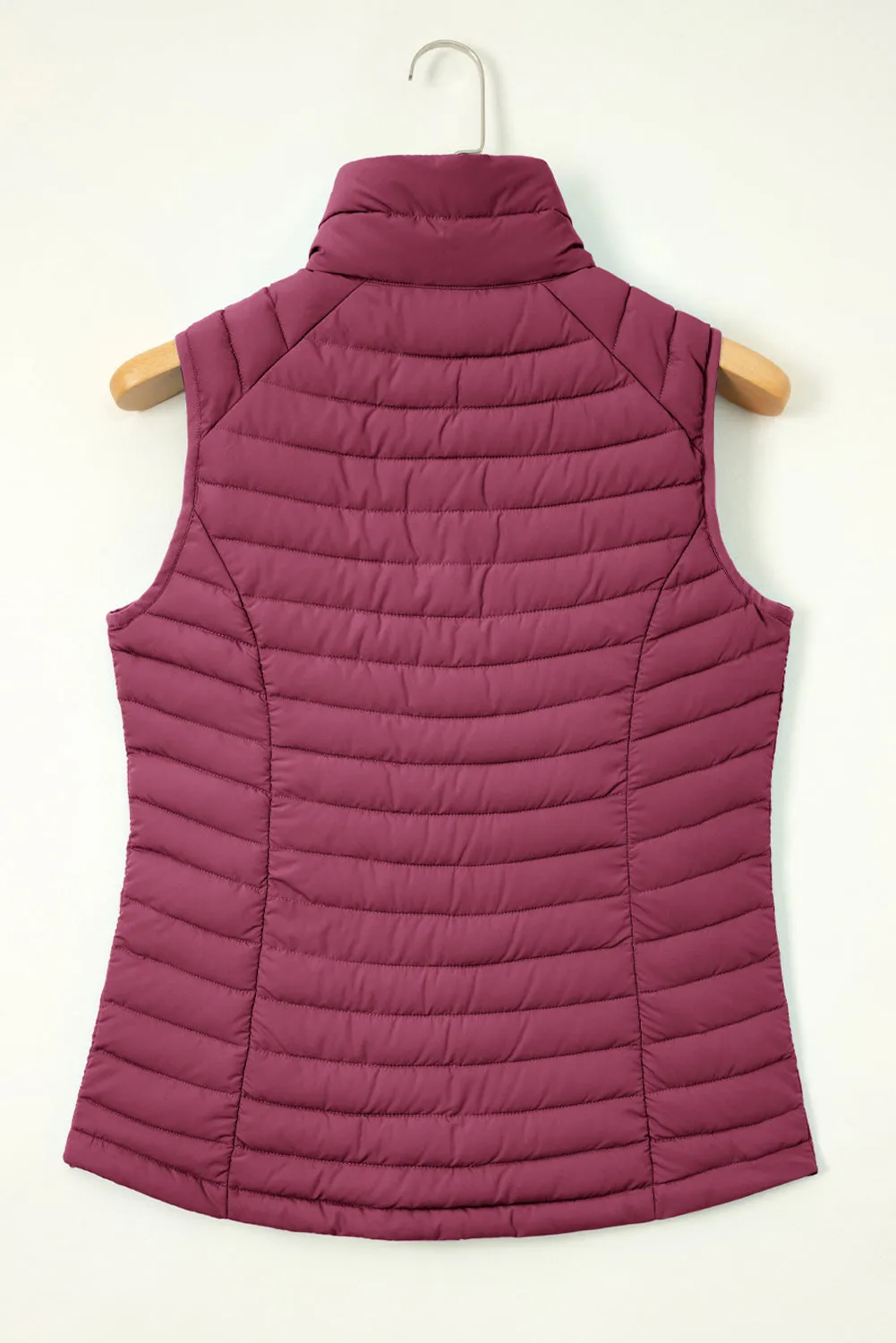 Black Plush Collared Quilted Zipped Puffer Vest