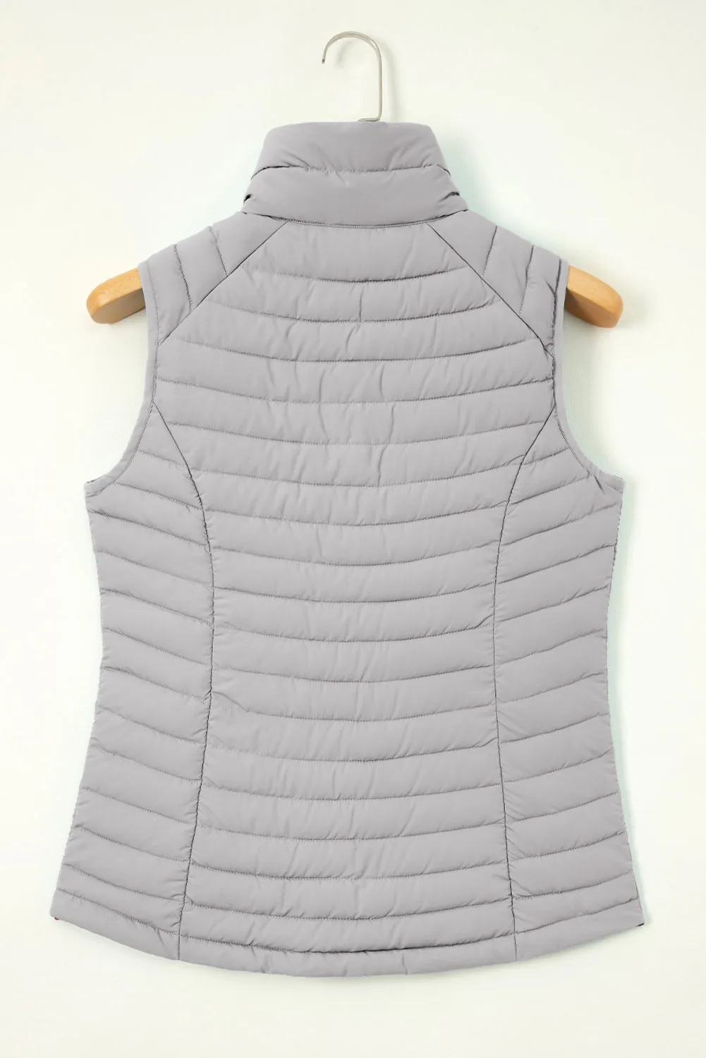 Black Plush Collared Quilted Zipped Puffer Vest