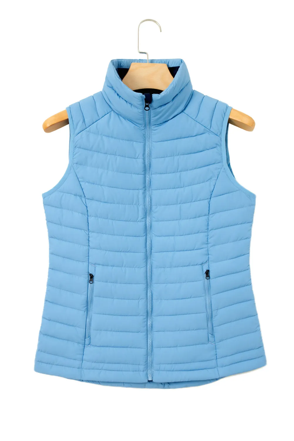 Black Plush Collared Quilted Zipped Puffer Vest