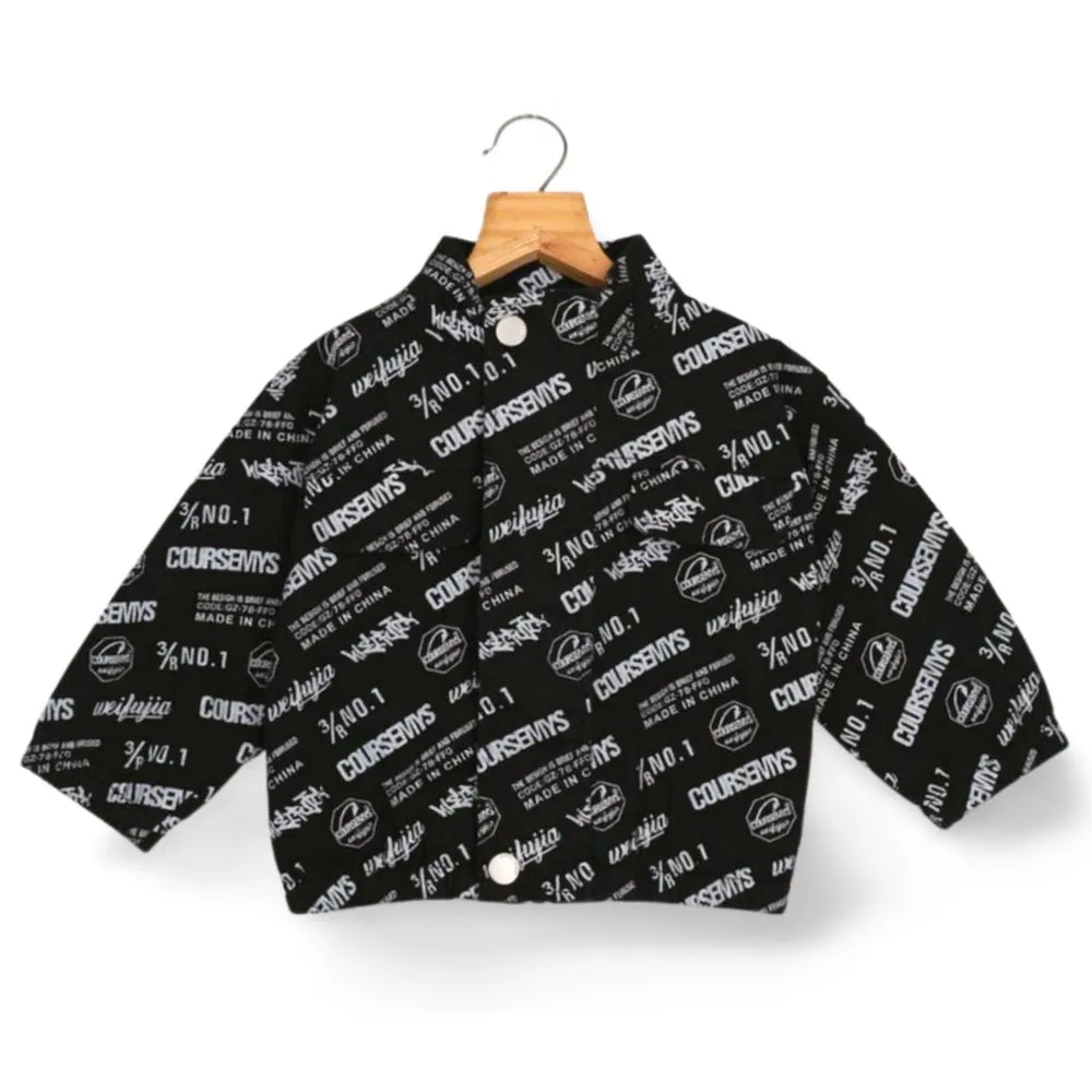 Black Typographic Printed Zip-Up Jacket With Joggers Co-Ord Set