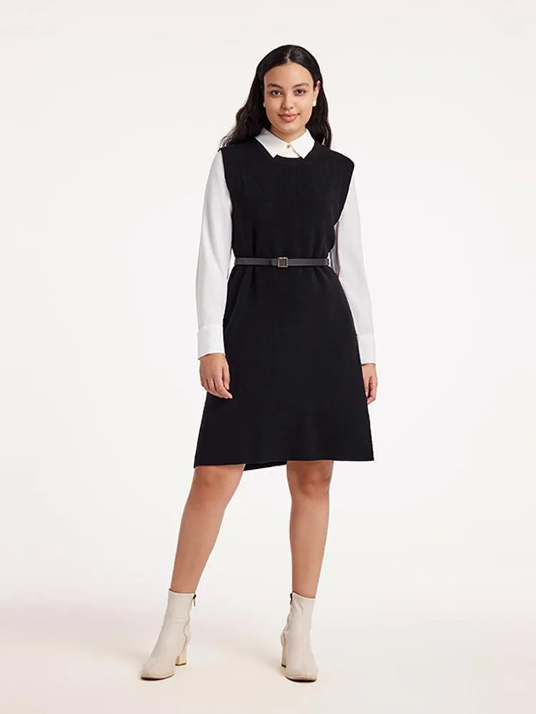 Black Vest Dress And White Women Shirt Dress Two-Piece Set